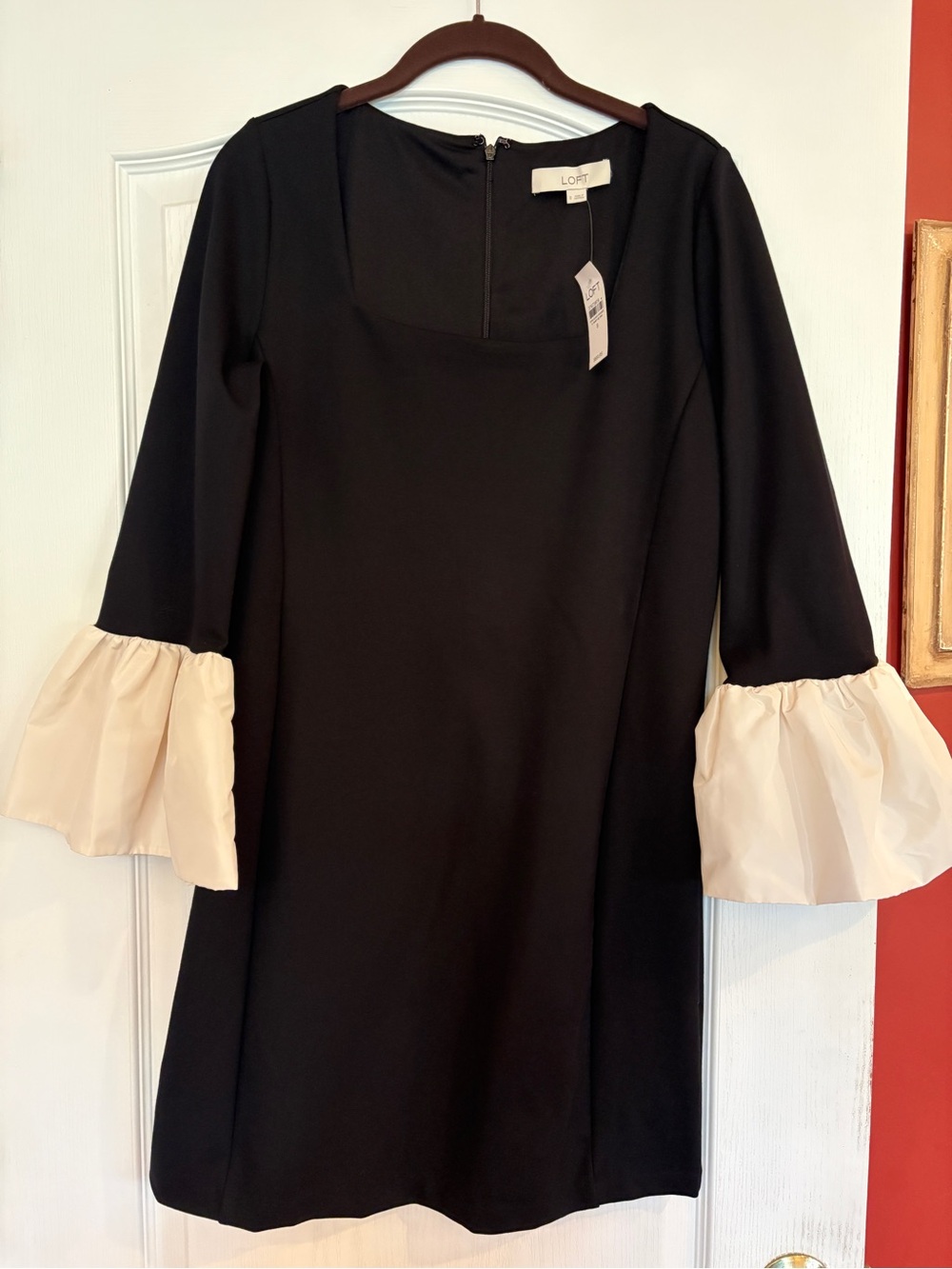LOFT NWT Black Dress with White Bell Sleeves retails $89